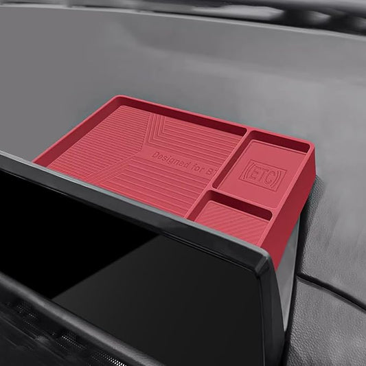 Temmis Dashboard Organizer for Honda CRV 2023-2026 (Gasoline & Hybrid), Silicone Dash Board Tissue Holder Dash Storage Tray Container Box Behind Screen-Red