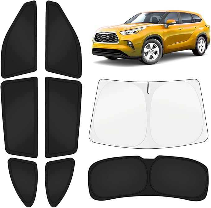 KUST Car Window Shades for Toyota Highlander 2020-2025 2026 Windshield Sun Shade Side Window Cover UV Block Privacy Protection Highlander Accessories for Camping Blackout Rear Back Full Set 8PCS
