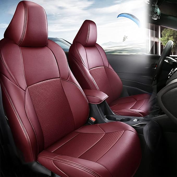 CocheFamilia Custom Fit Corolla Car Seat Covers for Select Toyota Corolla 2020-2025 SE,Nightshade & 2020-2022 SE Apex & 2023-2025 XSE & 2025 FX - Full Set,Leather (Burgundy)