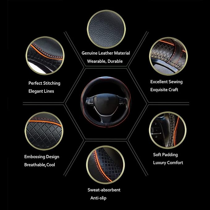 Car Steering Wheel Cover, Anti-Slip, Safety, Soft, Breathable, Heavy Duty, Thick, Full Surround, Sports Style (Gray)
