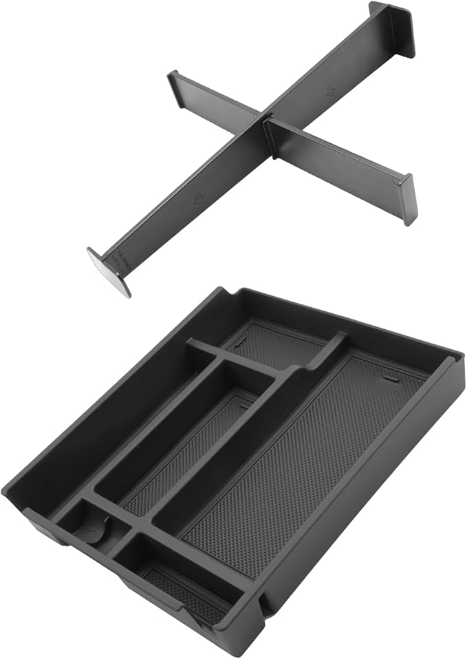 For 2PCS Center Console Tray&Dividers Compatible with 2019-2026 Chevy Silverado 1500& 2020-2026 Silverado 2500HD 3500HD (Split-Bench Folding Seat) Armrest Storage Box Console Organizer ABS Materials