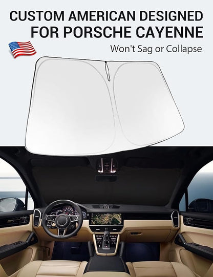 Proadsy 2026 Upgrade Windshield Sun Shade Custom Fit 2019–2025 2026 Porsche Cayenne Foldable Front Sunshade Protector Sun Visor Blocks UV Rays Keep Car Cooler