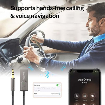 Bluetooth 5.3 to Aux Adapter for Car, USB to TRS 3.5mm Receiver - Adds Bluetooth to Car, Speaker, Home Stereo Audio for Hands-Free Calls, Voice Navigation, Phone Music - Brown