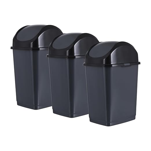 Superio Mini Desktop Trash Can with Swing Top Lid Portable Plastic Garbage Can for Countertop, Desktop, Make up Vanity, Bathroom, Car, Under Sink, Dorm Compact Waste Bin 5 L 1.25 Gal (3, Grey)