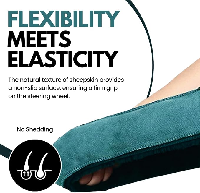 Andalus Brands Luxury Fluffy Car Steering Wheel Covers – Genuine Merino Sheepskin, Soft Fuzzy Car Steering Wheel Cover for Women, Universal 14.5-15" Size, Plush Fur Cute Auto Accessories, Mint Green