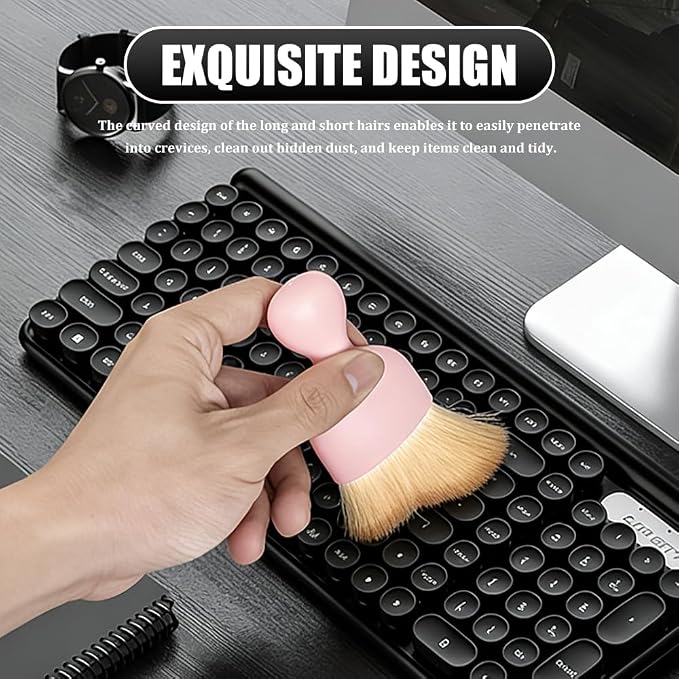 Car Detailing Brushes, Car Cleaning Brush, Auto Interior Soft Bristles Curved Cleaning Brush, Auto Detailing Dusting Tool Universal for Dashboard Air Conditioner Vent Computer (Pink Brown)