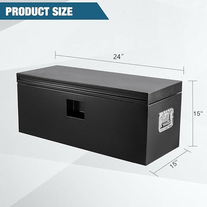 Black Steel Underbody Truck Box, Pickup Storage Box, Heavy Duty Diamond Plate Tool Box with Lock and Keys, Waterproof Trailer Storage Box (24"x 15"x 15")