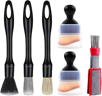 6PCS Car Detailing Brush Kit, Including 3 Ultra Soft No Scratch Boar Hair & 3 Vent Cleaning Brushes, Multi-Use Automotive Interior Detailing Kit, Universal for Most Vehicles