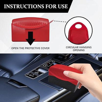 Tire Dressing Applicator, Tire Shine Applicator, Wheel Waxing Wipe Polishing Sponge with Lid, Car Accessories Reusable Wheel Detailing Foam Fit for Vehicle Waxing Polishing Cleaning (Red)