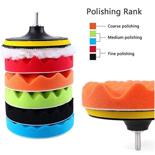 8PCS Car Foam Drill Polishing Pad Kit 7 Inch Buffing Pads Kits Drill Buffer, Foam Polish Pads Car Polisher Attachment for Drill Buffing, Car Sanding, Polishing, Waxing, Cleaning Set(7" 8PCS)