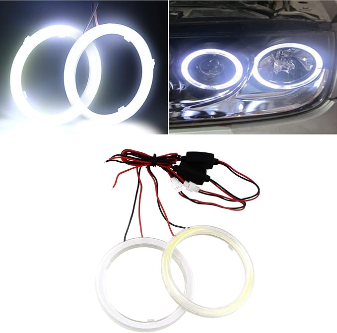 Qasim 1-Pair White 70MM 60SMD COB LED Halo Ring Angel Eyes Car LED Fog Light DRL with lampshade Cover 12V 24V DC