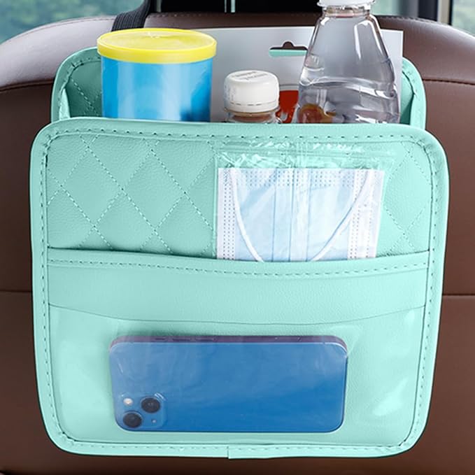 Mandark Car Seat Back Organizer, PU Leather Vehicle Backseat Hanging Storage Pocket, Multipurpose Auto Travel Essentials Accessories for Kids & Adults, Universal for Most Cars (Green)