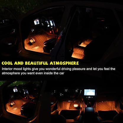 Car LED Strip Light, 48 LEDs RGB Neon Interior Atmosphere Lights, 12V Under Dash Ambient Night Light, Cigarette Lighter Auto Interior Decorative Lamp, Car Accessories (Orange-Yellow)