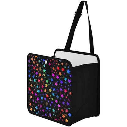 Car Trash Can Organizer Bin with Adjustable Strap for Back Front Seat Console Waterproof Leakproof Collapsible Portable 8.66 Inch Vibrant Rainbow Stars
