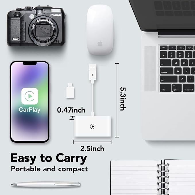 Wireless Carplay Adapter for Apple Carplay Wireless Adapter Convert Wired to Wireless CarPlay Dongle for Wireless Control Plug & Play Fit for Cars from 2015 for iPhone, White