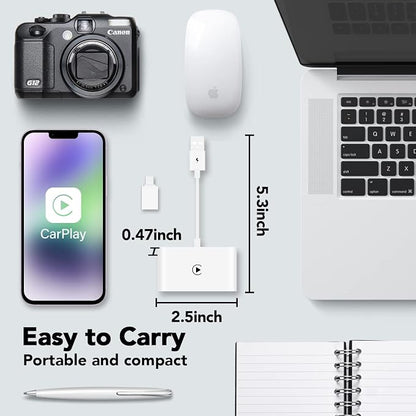 Wireless Carplay Adapter for Apple Carplay Wireless Adapter Convert Wired to Wireless CarPlay Dongle for Wireless Control Plug & Play Fit for Cars from 2015 for iPhone, White