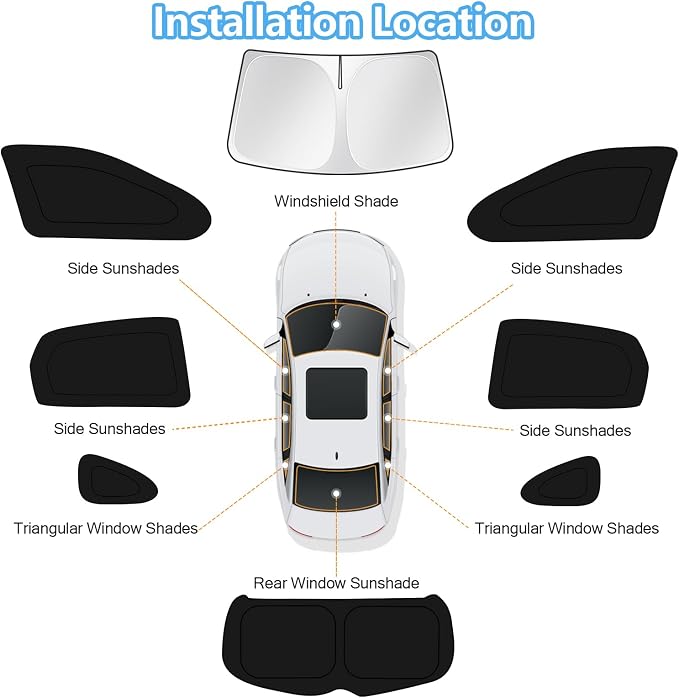 KUST Car Window Shades for Hyundai Kona 2018-2023 Windshield Sun Shade Side Window Cover UV Block Privacy Protection Accessories for Camping Blackout Rear Back Full Set 8PCS