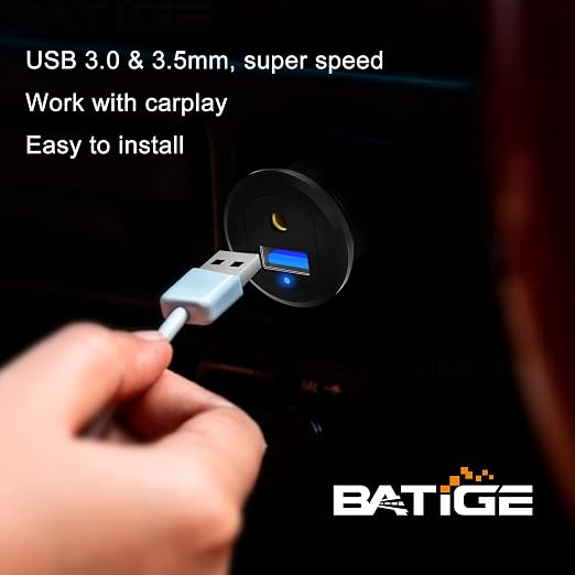 Alloy USB 3.0 AUX DC3.5mm Port Car Mount Flush Cable for Car Boat Motorcycle Dash Panel with LED Indicator - 3ft
