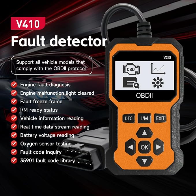 OBD2 Scanner V410 Car Diagnostic Tool – Auto Code Reader for All Vehicles, Engine Fault Code Reader Scan Tool with Live Data/Freeze Frame & Fix Suggestions Orange and Black