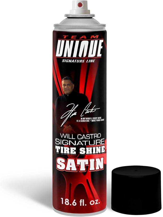TEAM UNIQUE Tire Shine Satin – 18.6 fl oz | Low-Gloss Satin Tire Shine Spray | UV Protection Against Cracking & Fading | Non-Greasy, Low-Sling Formula for Cars, Trucks & SUVs