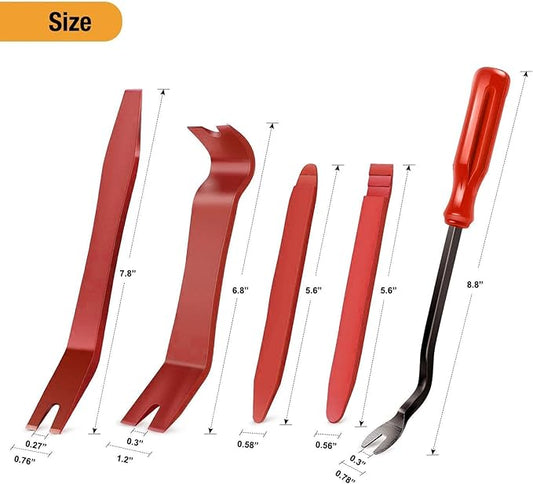 GOOACC 5 PCS Nylon Auto Trim Removal Tool Kit No-Scratch Removal Tool Kit for Car Panel & Audio Dashboard Dismantle Red
