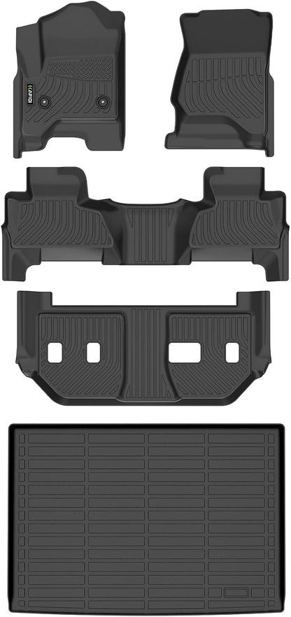Floor Mats & Cargo Liner Custom for 2015-2020 Chevy Suburban/GMC Yukon XL (with 2nd Row Bench Seat) All Weather Protection TPE Floor Liners 1st& 2nd& 3rd Row Full Set Accessories-Black