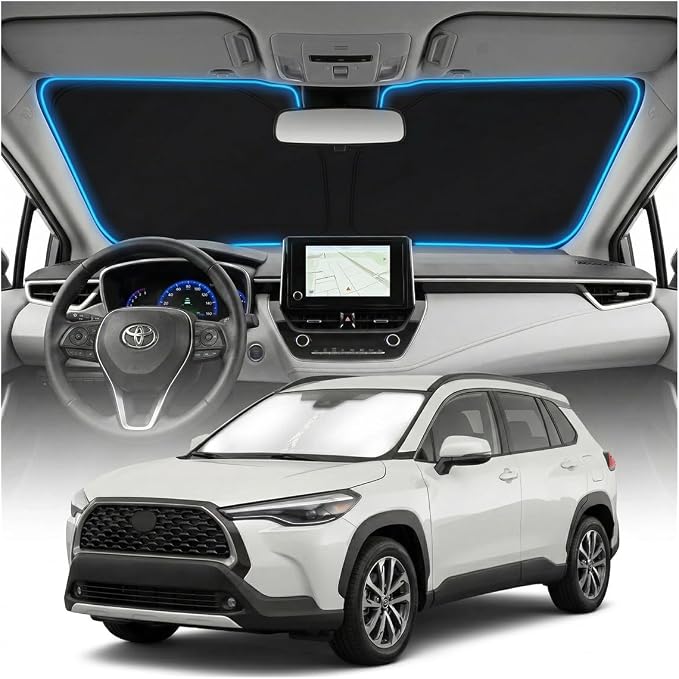 for Toyota Corolla Cross Sun Shade Windshield Cover - Custom Fit Corolla Cross Accessories 2022-2025 2026 Sunshade Foldable UV Protection & Heat Shield Sun Visor Accessories
