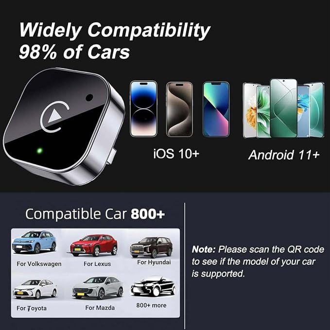 2 in 1 CarPlay Adapter for VW Crafter Van Minibus, CarPlay Wireless Adapter with Auto Reconnect Fast Pairing Bluetooth Connection Compact USB Dongle,A/Silver-Normal