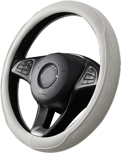 Zpana Car Steering Wheel Cover, 14.5-15" Breathable Soft Leather Vehicle Steering Wheel Protector with Anti-Slip Lining, Comfortable Auto Interior Decoration Accessories, Universal Fit (White)