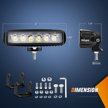 Nilight LED Pods 4PCS 18W 6Inch Flood Offroad Fog Light Bar Waterproof with 16AWG POD Lights Wiring Harness Kit for Boat SUV ATV 4WD Car Truck Golf Cart 12V 24V -4 Leads