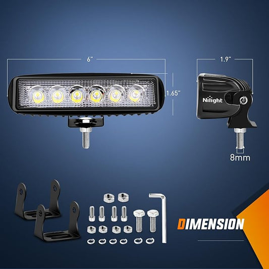 Nilight LED Pods 4PCS 18W 6Inch Flood Offroad Fog Light Bar Waterproof with 16AWG POD Lights Wiring Harness Kit for Boat SUV ATV 4WD Car Truck Golf Cart 12V 24V -4 Leads