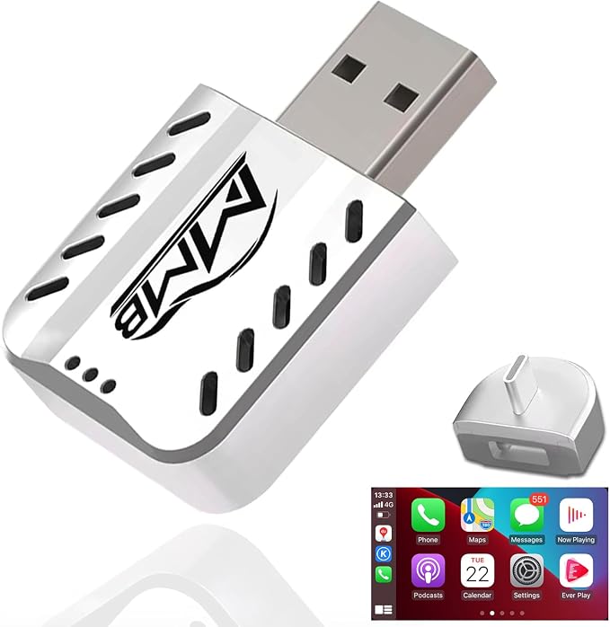 MMB Wireless Carplay Adapter for Apple 2026 Upgrade Mini Apple carplay Fast & Stable, No Delay,Plug and Play Convert Wired to Wireless CarPlay Adapter for iPhone 6+ and 2016+ Cars USB/Type C