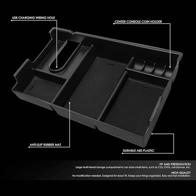 DNA MOTORING ZTL-Y-0008 Center Console Armrest Organizer Tray [for 07-19 Tundra],Black