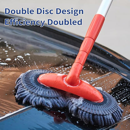 Double Head Car Wash Mop with Long Extension Pole, Telescoping Chenille Microfiber Wash Brush for Car Truck SUV and RV, Lightweight Aluminum Cleaning Tool with Foam Grip Handle