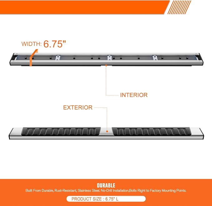 6.75" Running Boards Compatible with 04-24 Nissan Titan King Extended Cab | Pair of Stainless Steel Flat Side Step Nerf Bars for Truck, Heavy Duty Polished Chrome Step Bars