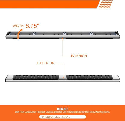 6.75" Running Boards Compatible with 04-24 Nissan Titan King Extended Cab | Pair of Stainless Steel Flat Side Step Nerf Bars for Truck, Heavy Duty Polished Chrome Step Bars