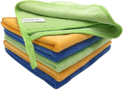 Microfiber Cleaning Cloth for Kitchen Housekeeping Dish Electronics Dust Rags Thick Lint Free Car Wash DryingTowel (12"x12") Green/Blue/Orange -6 Pack