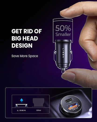 LISEN 54W Car Phone Charger USB C, Cigarette Lighter Adapter, Car Accessories for iPhone, USB C Car Charger Adapter USBC Type C 12v, Fit for iPhone 16, 15, 14, 13 Samsung Google iPad Android, Blue | Cigarette Lighter USB Charger, Car Accessories for Me...
