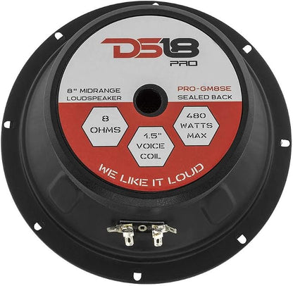 DS18 PRO-GM8SE Loudspeaker - 8", Midrange, Sealed Back, 480W Max, 140W RMS, 8 Ohms - Premium Quality Audio Door Speakers for Car or Truck Stereo Sound System (1 Speaker)