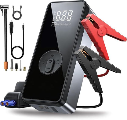 8000A Jump Starter with Air Compressor - 12V Portable Car Battery Booster Pack (Up to 6.0L Gas/3.0L Diesel), 150 PSI Tire Inflator with Detachable Hose, 80000mAh Power Bank for Phones & Tablets