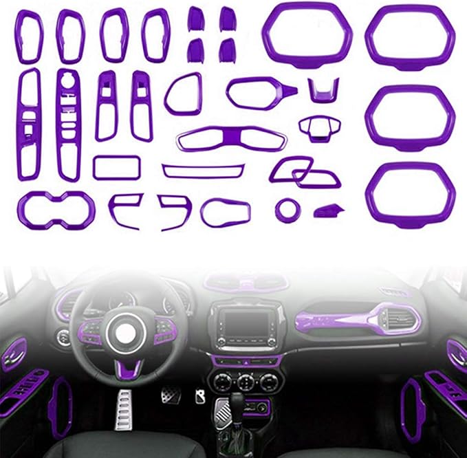 31PCS/ Set Interior Trim Kit Car Interior Accessories Decoration Trim Kit for Jeep Renegade 2015-2018 (Purple)
