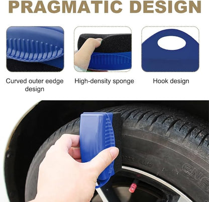 Ohleats 2 PCS Tire Dressing Applicator, Wheel Shine Pad With Lid, Reusable Detailing Foam Waxing Wipe Polishing Sponge, Universal Car Accessories (Blue)