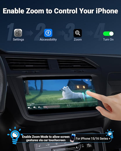 Wireless CarPlay Adapter with Video Control, Mirror & Swipe via Car Touchscreen, Bi-Directional Mirroring, Dual Modes, Plug & Play, No App Needed, Gray
