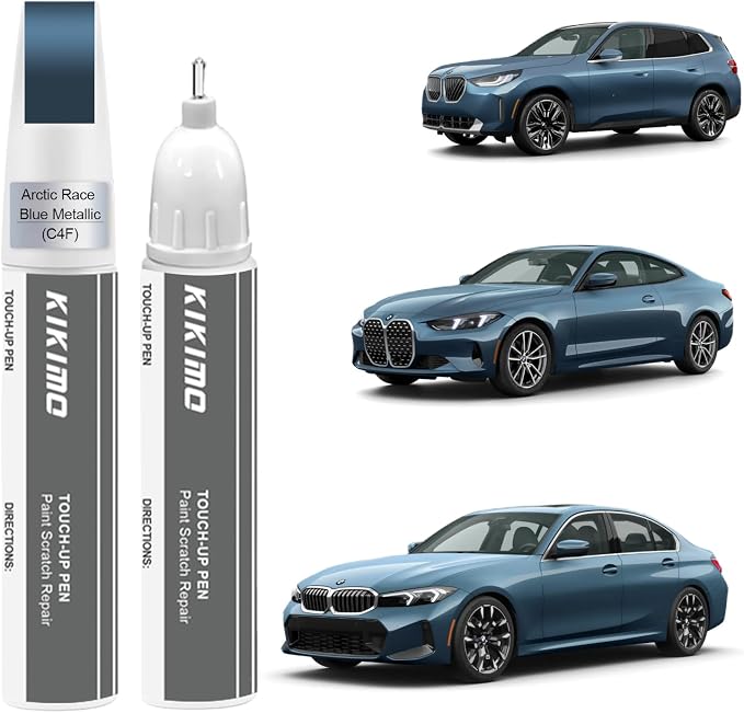 KIKIMO for BMW Touch Up Paint(Arctic Race Blue Metallic(C4F)), Car Paint Repair Kit for BMW, 2 In 1 Scratches Repair with Pen Tip and Brush, Color-Matched for Quick & Easy Fix