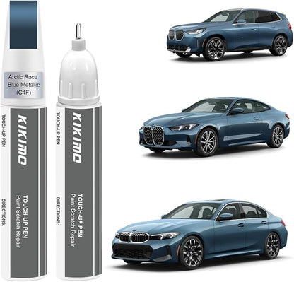 KIKIMO for BMW Touch Up Paint(Arctic Race Blue Metallic(C4F)), Car Paint Repair Kit for BMW, 2 In 1 Scratches Repair with Pen Tip and Brush, Color-Matched for Quick & Easy Fix