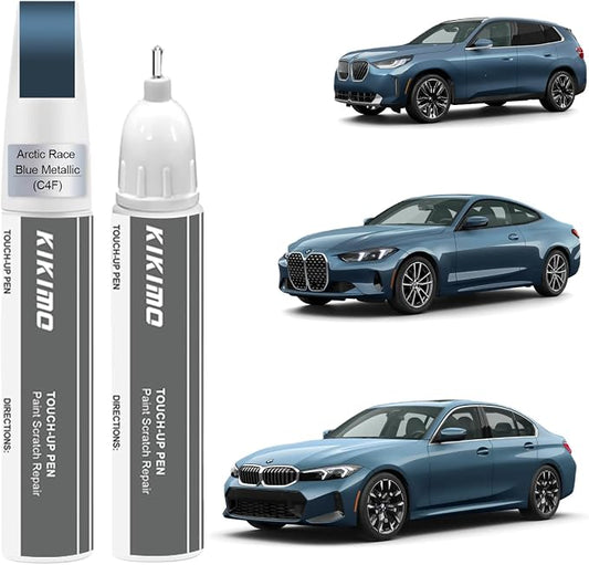 KIKIMO for BMW Touch Up Paint(Arctic Race Blue Metallic(C4F)), Car Paint Repair Kit for BMW, 2 In 1 Scratches Repair with Pen Tip and Brush, Color-Matched for Quick & Easy Fix