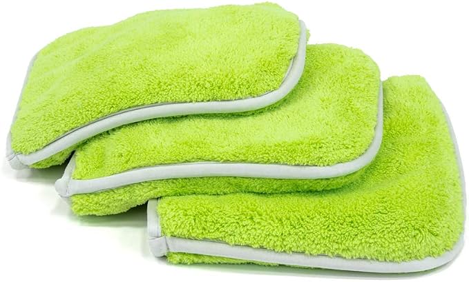 Autofiber [Double Flip] Microfiber Rinseless Wash Towel 8"x8" Blue - 3 Pack (Green)