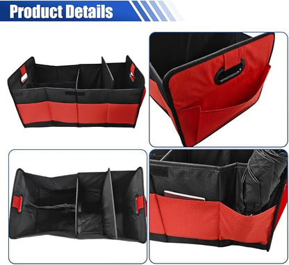 Car Trunk Organizer, Large Capacity Oxford Cloth Car Storage Box, Collapsible Multi-Compartment Organization Container, Waterproof Auto Interior Storage Accessories (Red)