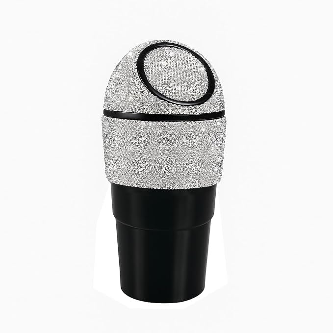Sakali Bling Car Trash Can with Lid – Diamond Rhinestone Mini Car Garbage Bin for Cup Holder – Sparkly Car Accessory for Women – Small Car Trash Bin for Vehicle Interior