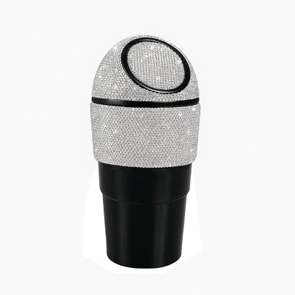 Sakali Bling Car Trash Can with Lid – Diamond Rhinestone Mini Car Garbage Bin for Cup Holder – Sparkly Car Accessory for Women – Small Car Trash Bin for Vehicle Interior